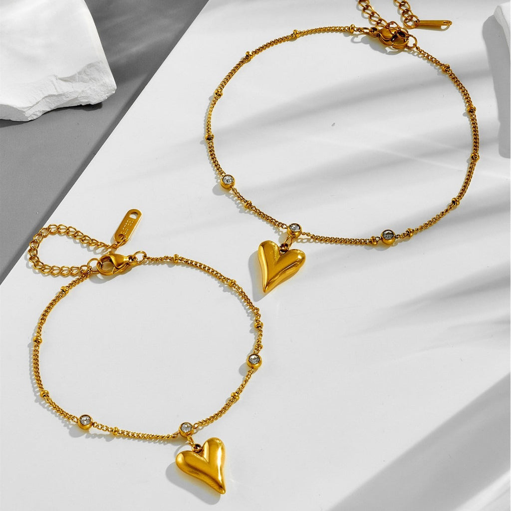 Zircon Heart Trendy Forest Style Peach Heart Anklet