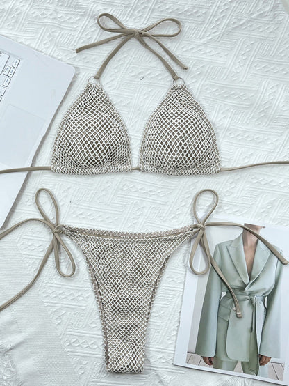 Swimsuit Outer Single Bikini Solid Color Bikini Women Seperated Swimwear Triangle Crochet Bikini