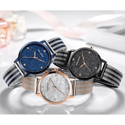 Silk Dial Diamond-encrusted Mesh Strap Watch