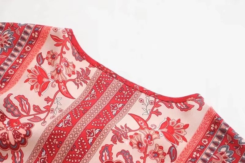 Summer Women Holiday Rayon Positioning Printed Long-Sleeved Dress Long