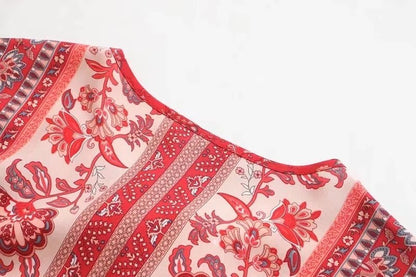 Summer Women Holiday Rayon Positioning Printed Long-Sleeved Dress Long