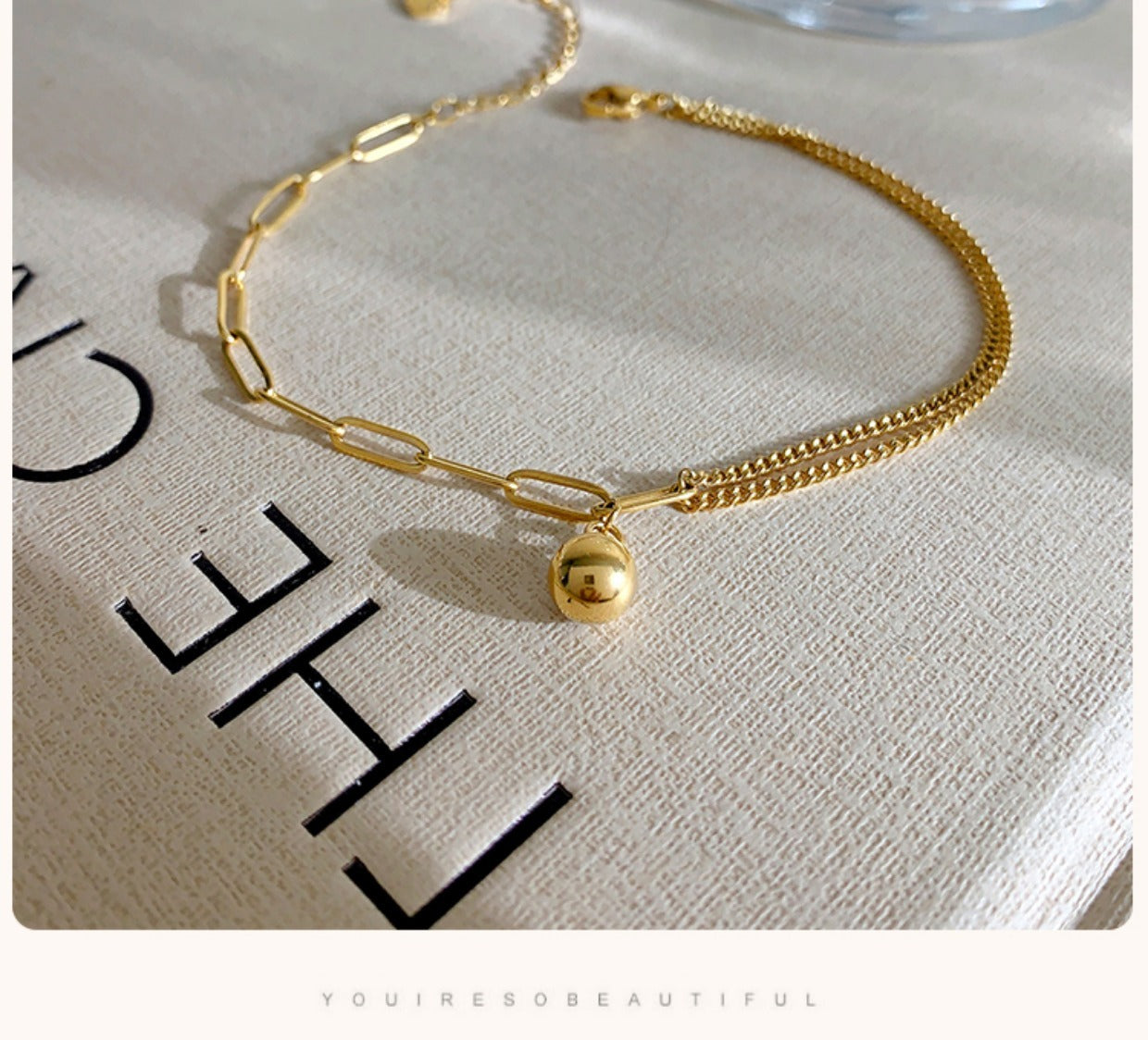Light luxury 18k gold small gold ball titanium steel anklet