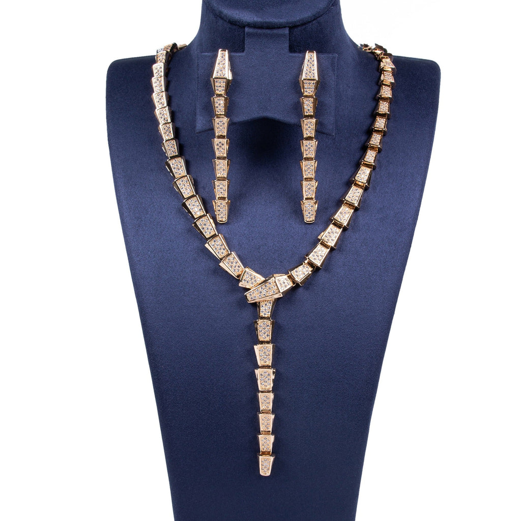18K Gold Snake-Style Necklace and Earring Set