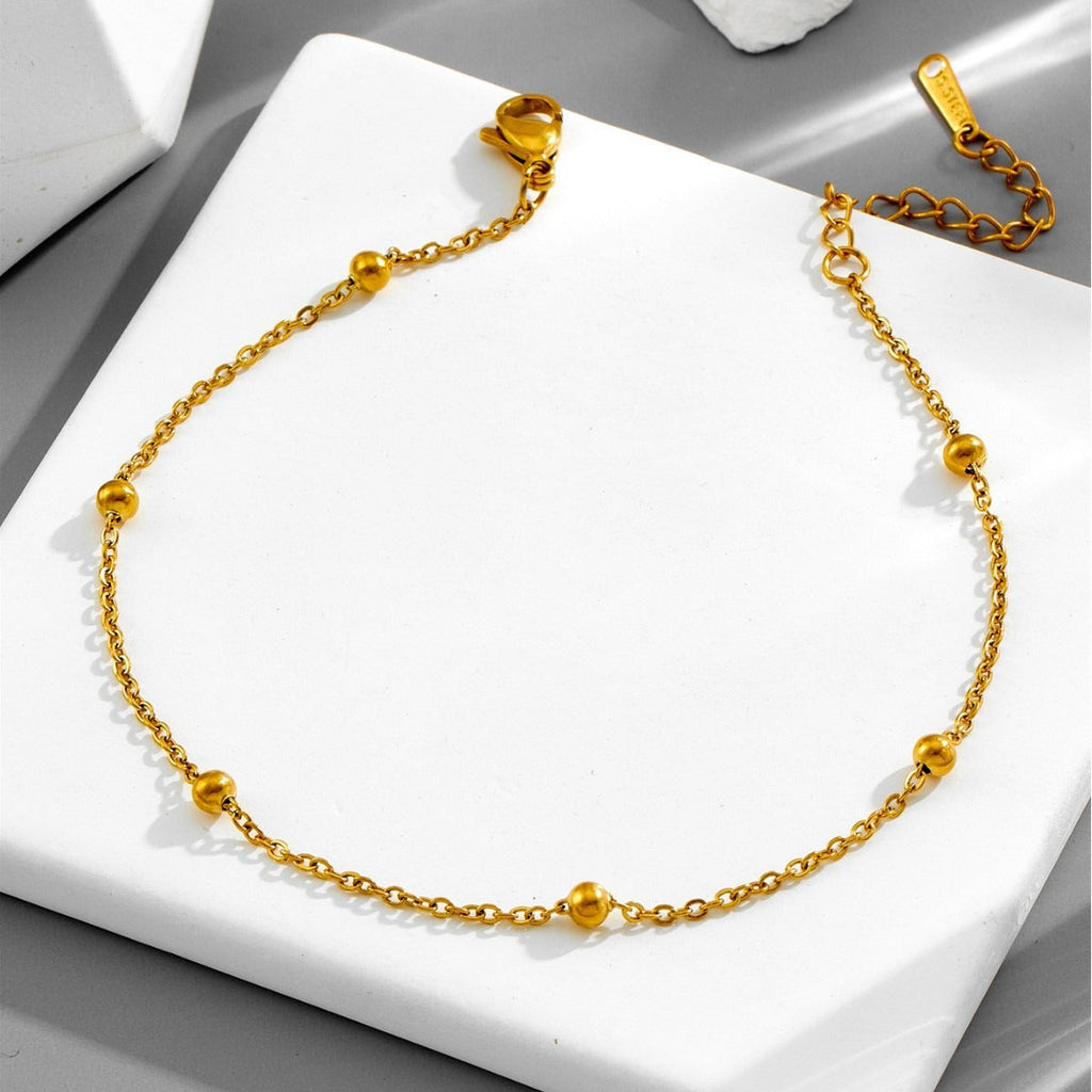 Light luxury bead necklace, rhinestone, curved hollow heart anklet