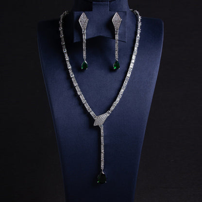 S925 Silver Snake-Shaped Necklace Set with Full Zirconia Pave
