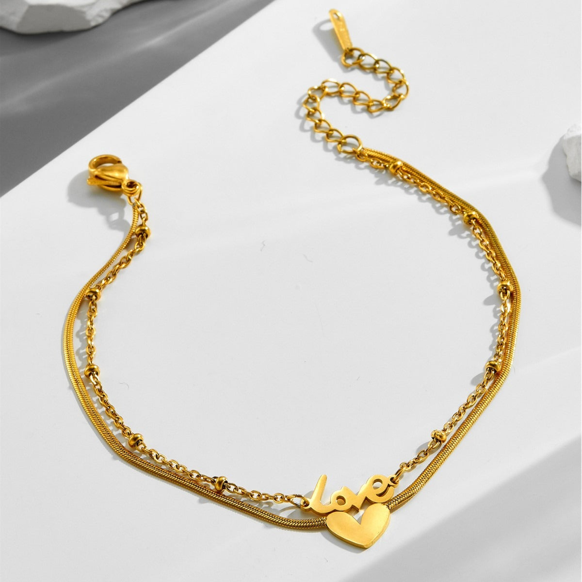 18k gold English letter heart titanium steel anklet