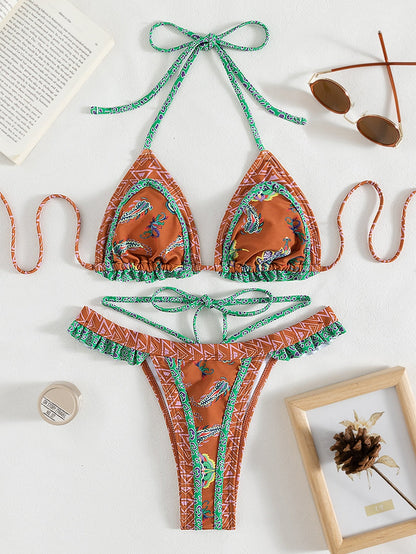 Halter Swimsuit Yellow Banded Bikini Bijini Three-Point Swimsuit