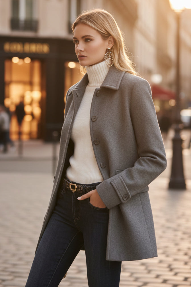 Mid-Length Lapel Wool-Blend Coat