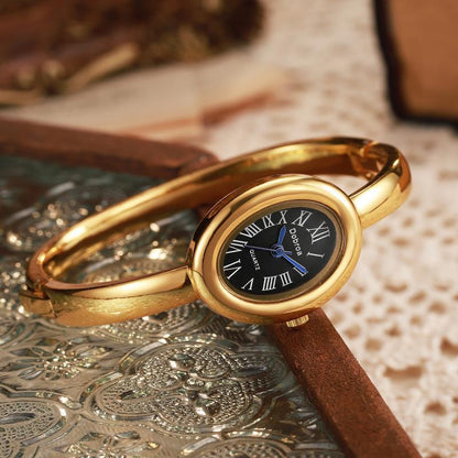 Light-luxury Niche Oval Womens Watch With A Rose Gold Diamond Bezel
