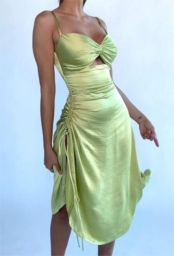 Light Green Sexy Drawstring Irregular Asymmetric Dress