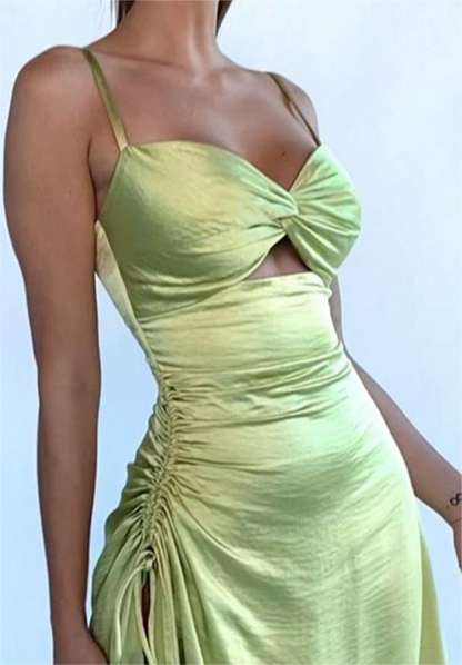 Light Green Sexy Drawstring Irregular Asymmetric Dress