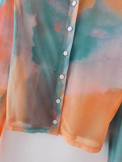 Spring Summer Tie-Dyed Long-Sleeved Shirt Loose Women Niche Elegant Graceful Collared