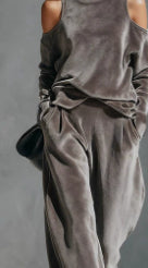 Women's Korean Velvet Long Sleeve Top & Pants Set