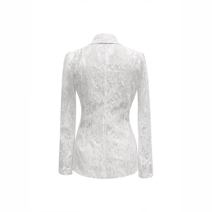 Sheer Floral Lace Blazer | Deep V Notched Lapel Single Button