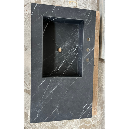 Nero Marquina Black Marble Look Engineered Porcelain Bathroom Sink - Hand-Crafted