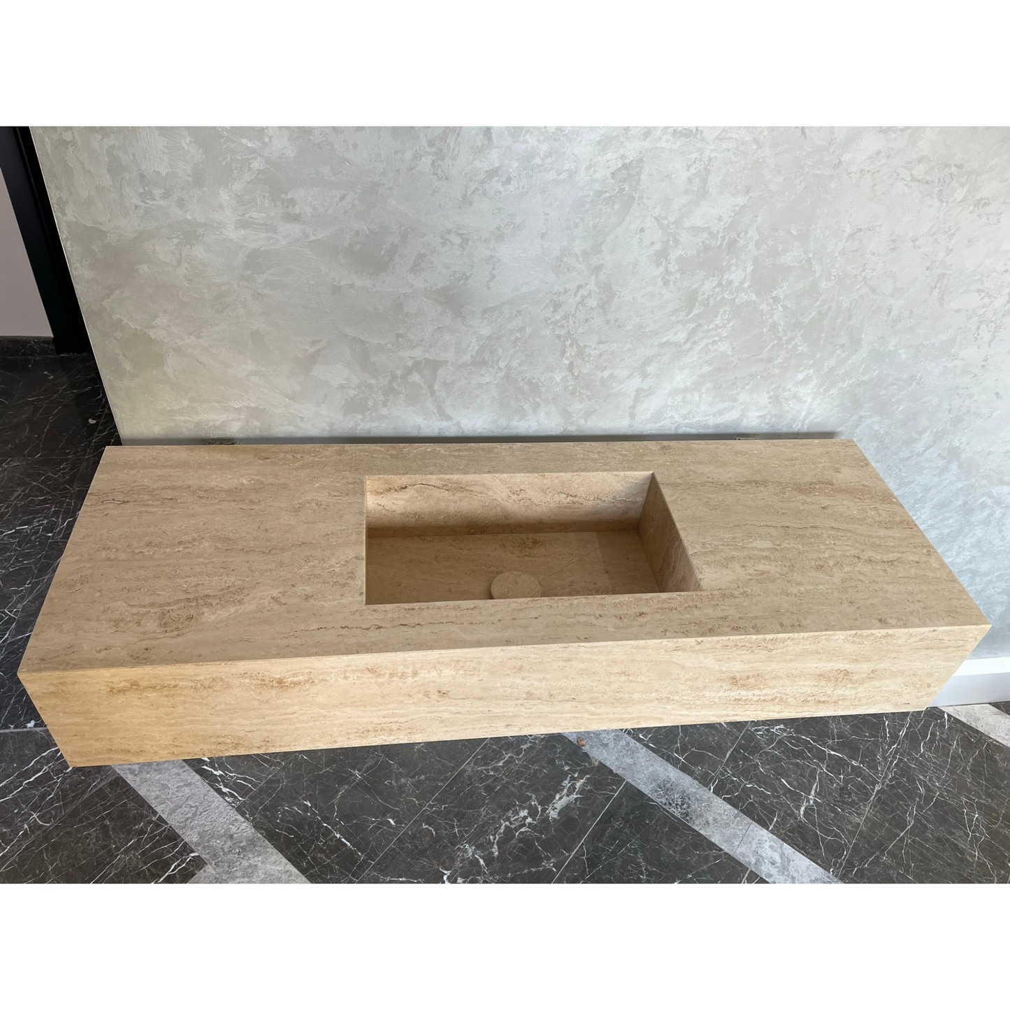 Travertine Beige Handcrafted Custom Bathroom Vanity Sink - Vein-Cut Natural Stone