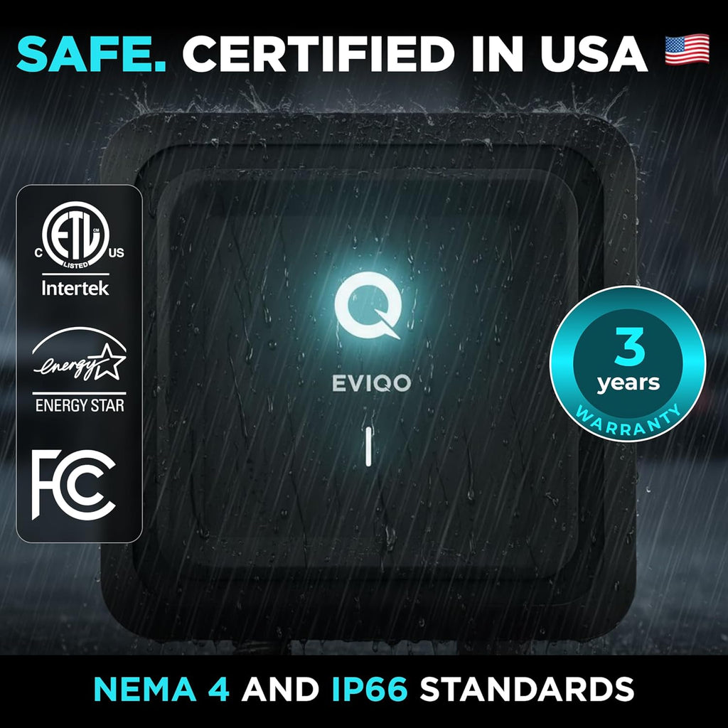 EVIQO Level 2 EV Charger, 48A (11.5kW), 240V, NEMA 14-50 Plug-in, J1772 for Non-Tesla EVs
