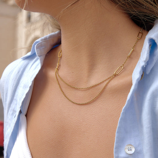 Layered Stainless Steel Zircon Necklace