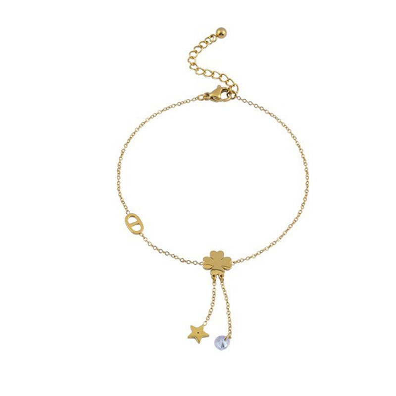 18k gold tassel star four-leaf clover anklet