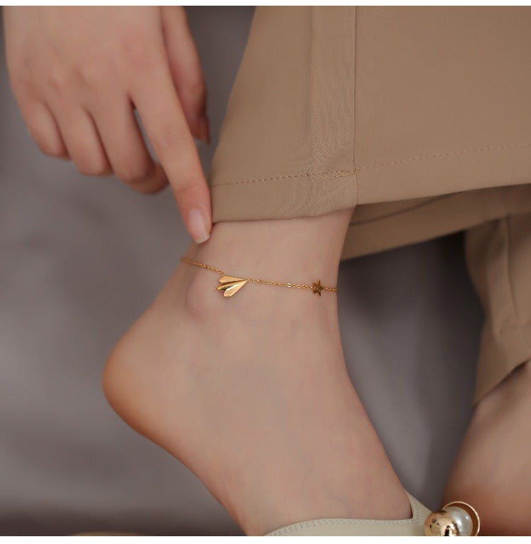 Light luxury high-end 18K gold-plated airplane anklet