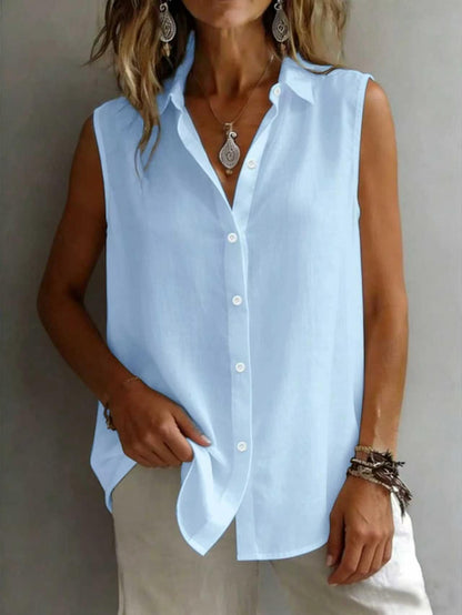 Women's Solid Color Lapel Sleeveless Top