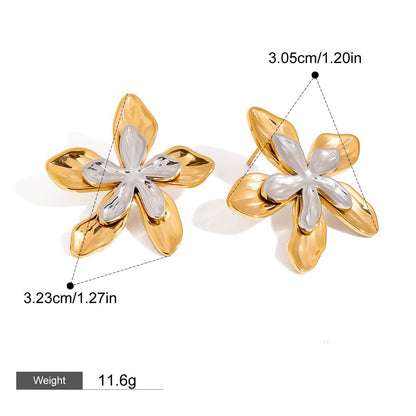 18K gold flowers with gold and silver color matching design exquisite and fashionable earrings