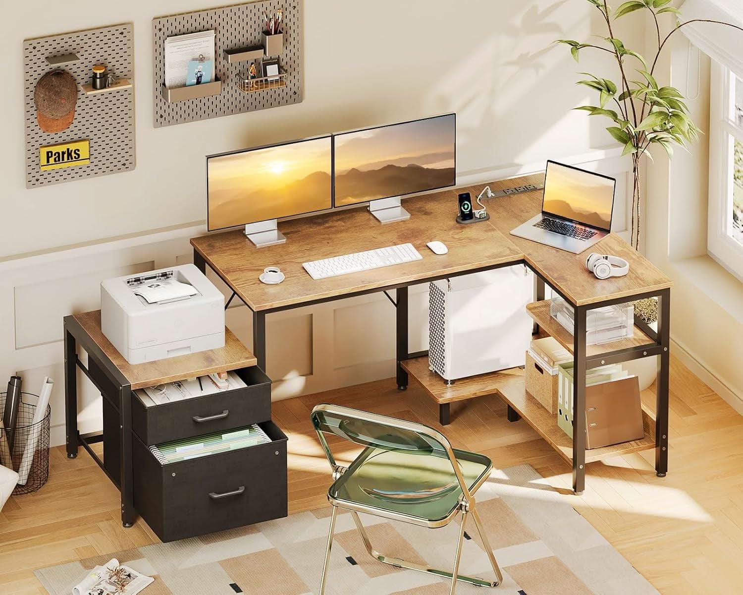 L Shaped Desk With Drawers Industrial Grade Cabinet