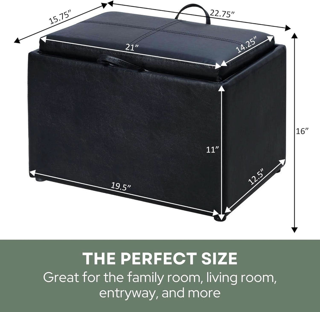 Accent Storage Ottoman 22 Point 75 Inches Charcoal Jet Black