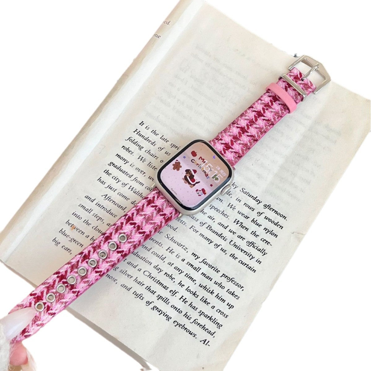 Christmas-themed Wool And Leather Watch Strap Suitable For