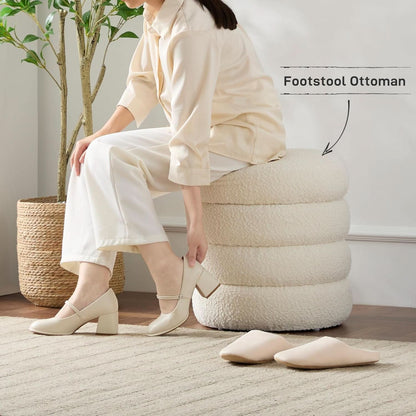 Round Storage Ottoman Featuring Removable Lid White