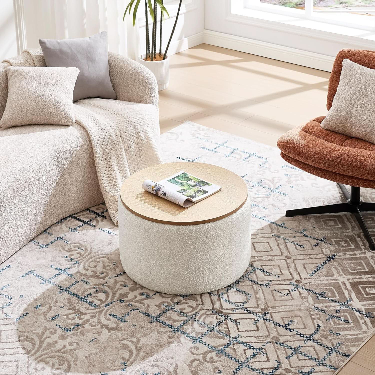 21 Inch Round Ottoman With Ample Storage Compartment