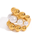18K gold multi-layer round beads with pearl design exquisite high-end ring
