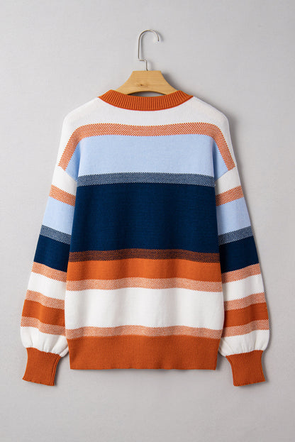 Dark Blue Color Block Round Neck Tunic Sweater