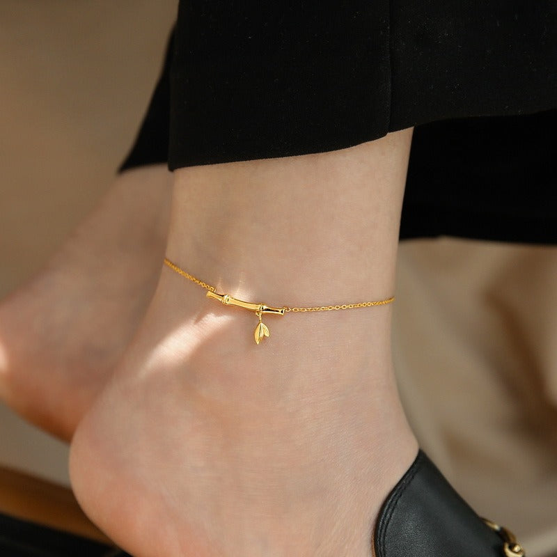 18k gold rising step by step titanium steel bamboo anklet