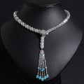 Serpentine Tassel Necklace with Diamonds and Zirconia