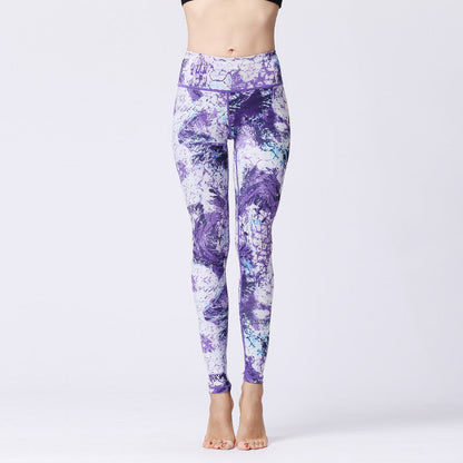 💜 Marble Print High-Waist Yoga Leggings – Sculpted Fit in Bold Purple