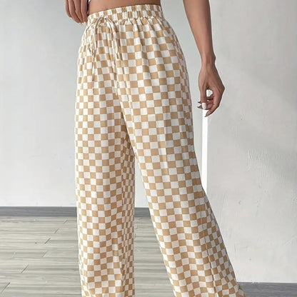 Checkerboard High-Waisted Wide-Leg Pants | 4 Colors S–XL
