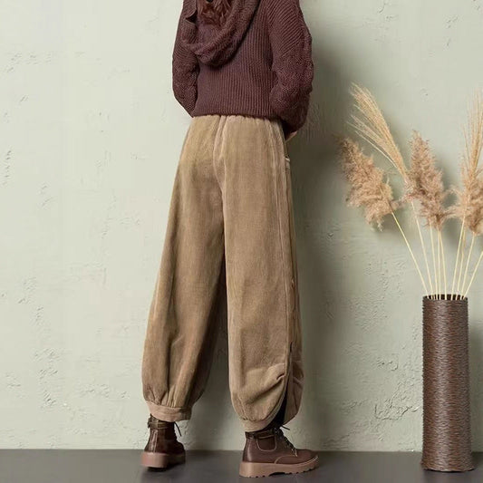 Corduroy Wide-Leg Pants with Lace-Up Detail | Street Style