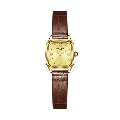 Genuine Leather Womens Watch Retro Square Dial Waterproof And Subtly Luxurious