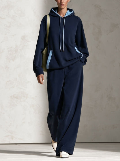 Women's Colour-Block Oversized Raglan Hoodie & Wide-Leg Trouser Set