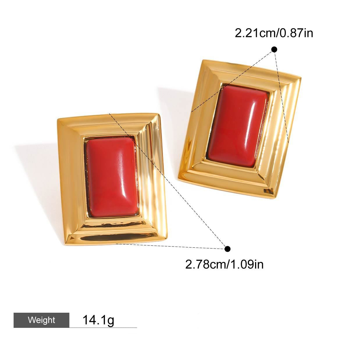 18K gold geometric square with texture design classic retro earrings