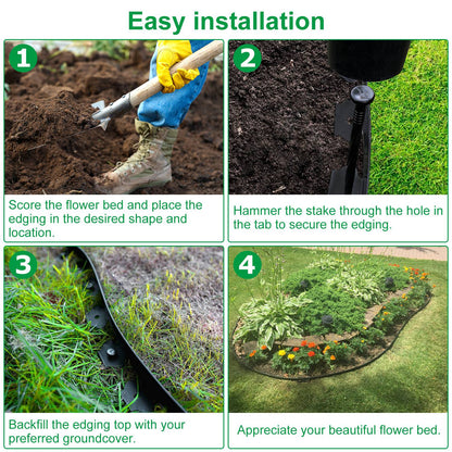 60FT Non-Digging Plastic Garden Edging Kit Plastic Garden Border with 54 Spikes 2In Tall Border Edging for Garden Lawn Yard Flower Beds