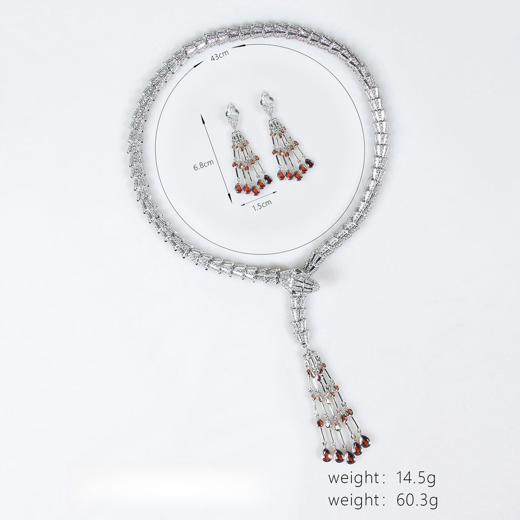 Serpentine Tassel Necklace with Diamonds and Zirconia