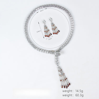 Serpentine Tassel Necklace with Diamonds and Zirconia