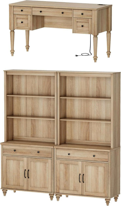 Oak 56 Inch Distressed Contemporary Workstation Desk