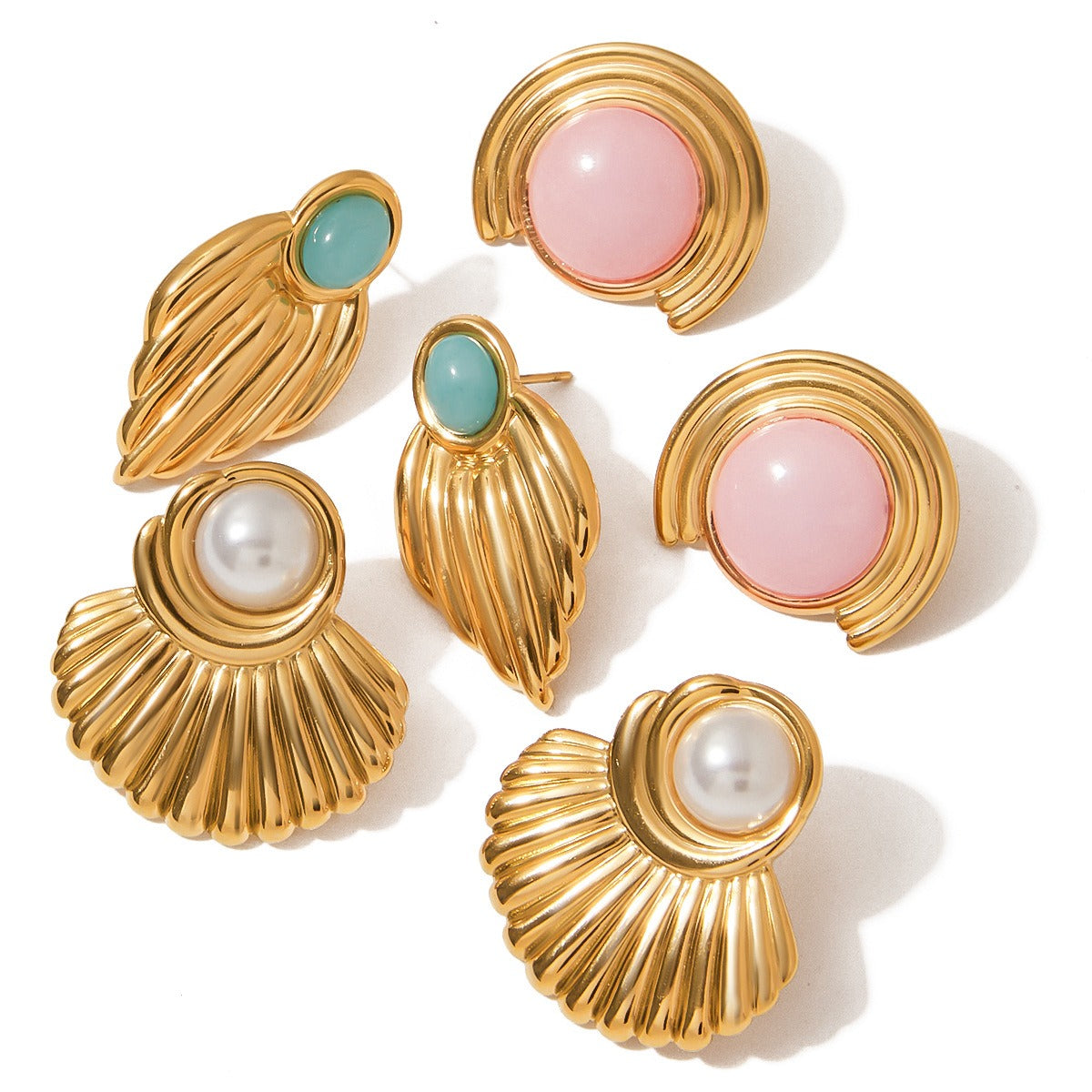 18K gold geometric inlaid gemstone design exquisite noble earrings