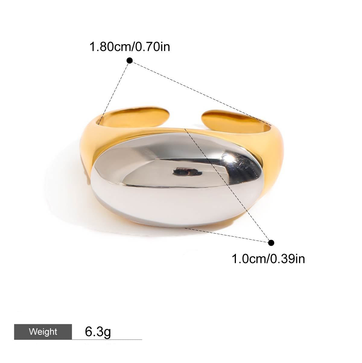 18K gold oval ring with gold and silver color matching design, simple and personalized ring