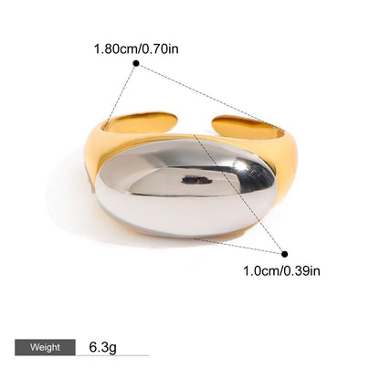 18K gold oval ring with gold and silver color matching design, simple and personalized ring