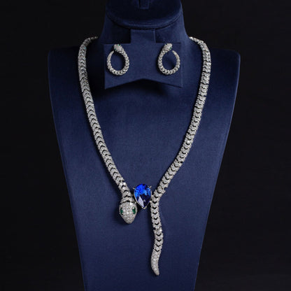 S925 Silver Curved Snake Necklace with Zirconia and Diamonds