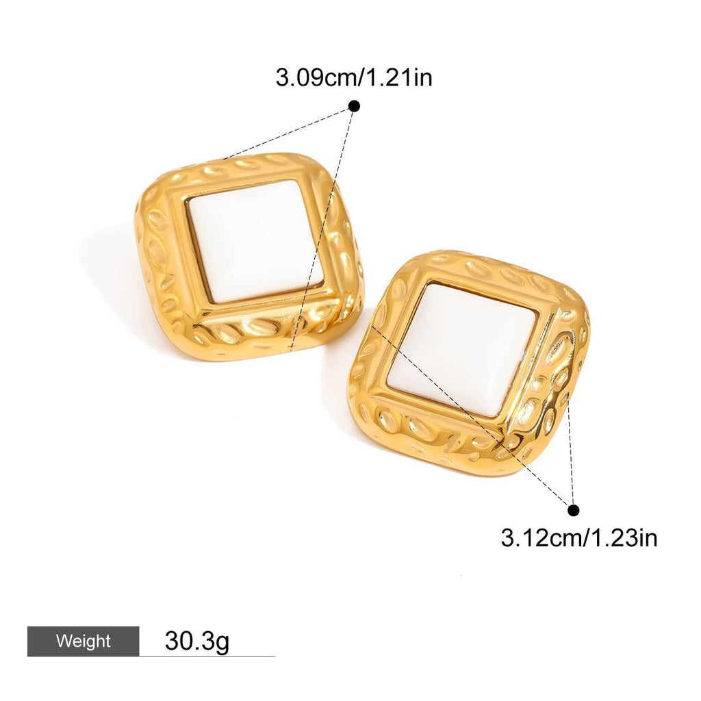 18K gold geometric square with texture design classic retro earrings